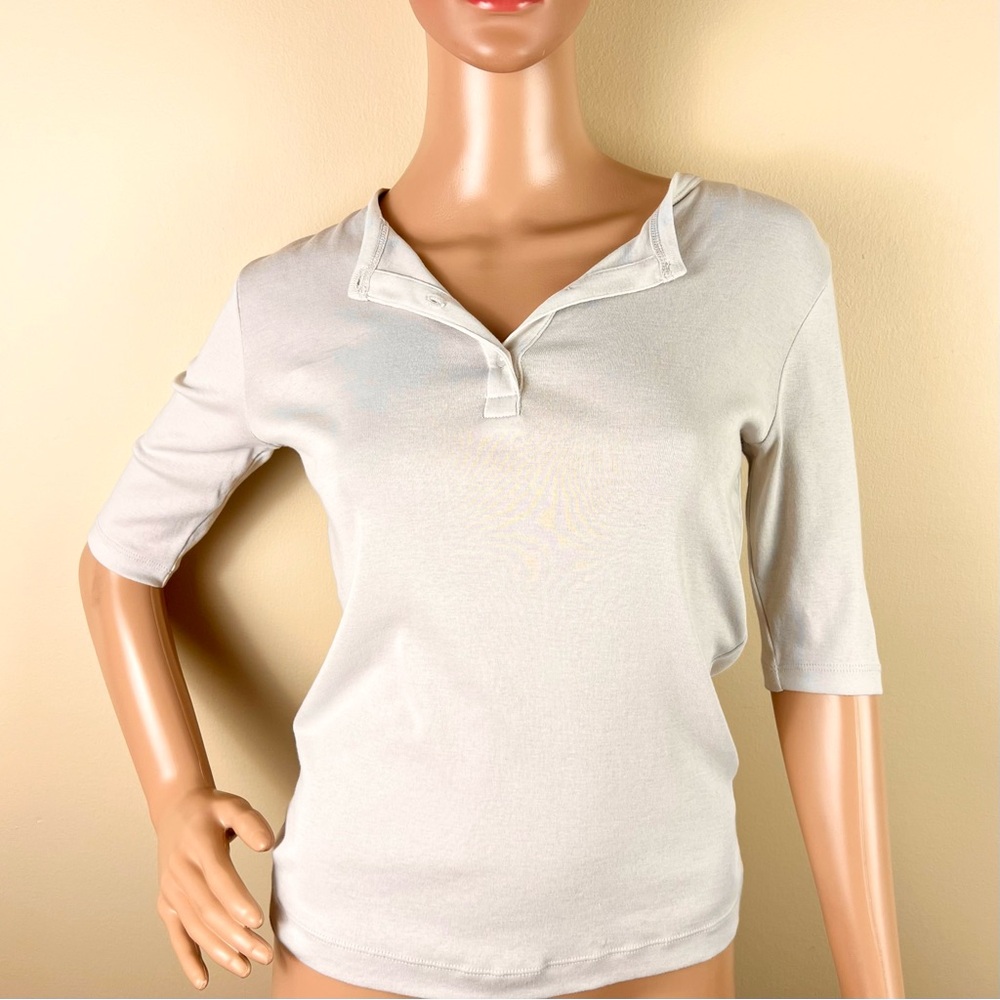 NEW VINCE BEIGE COTTON HENLEY TOP - Picture 2 of 6